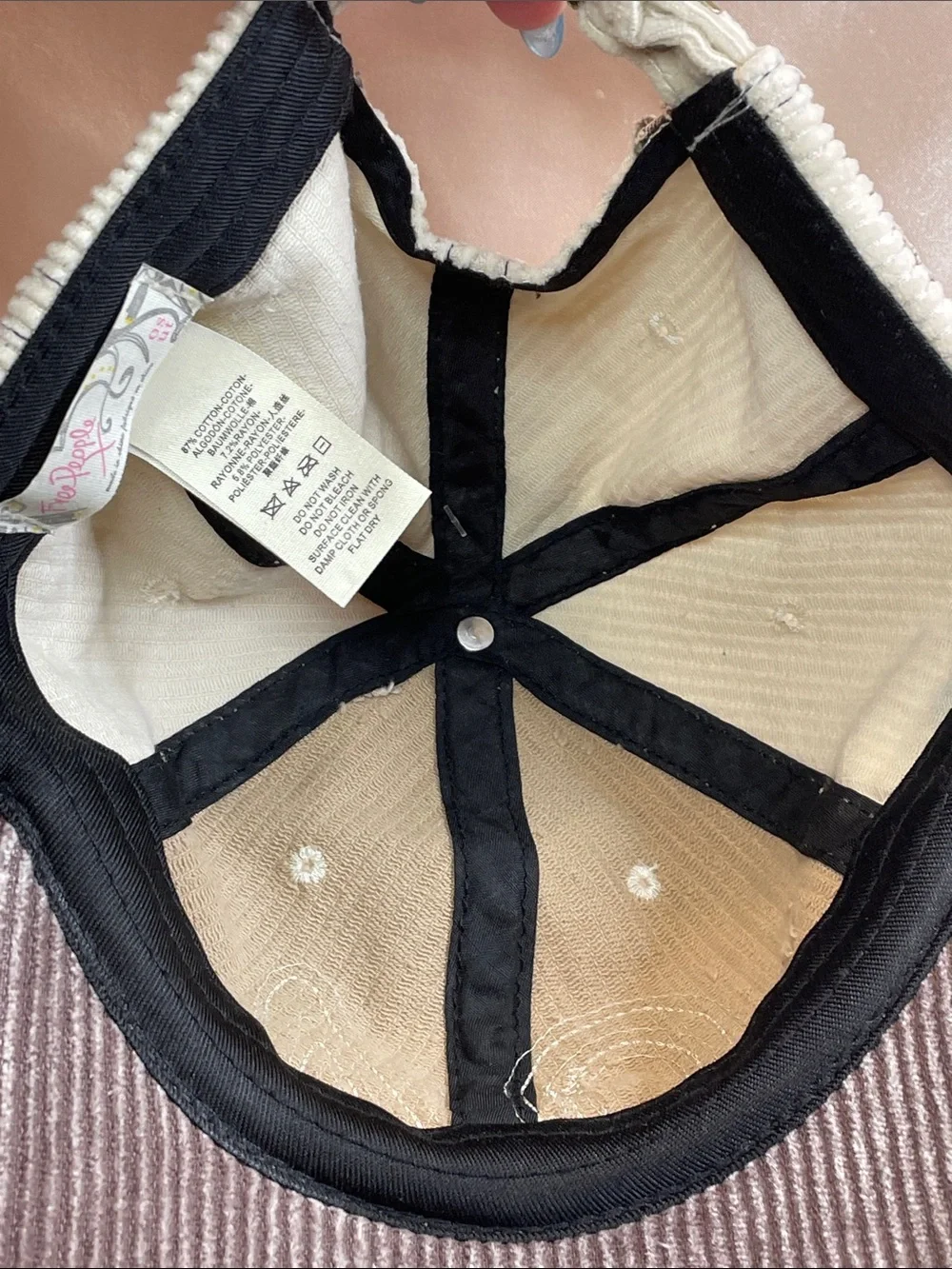 Free People Hollie Varsity Baseball Hat in Ivory Corduroy - NWT $48 MSRP